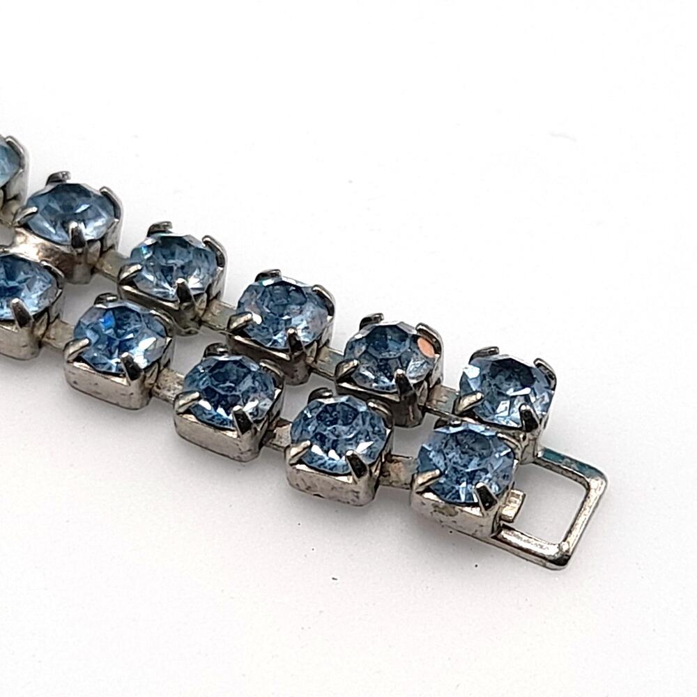 Light Blue Art Glass Rhinestone Bracelet, Mid-Century, 1960s Vintage Jewelry - Picture 8 of 10